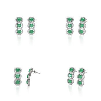 Boucles d'oreilles ADEN Or 585 Blanc Emeraude forme Ovale et Diamants 4.55grs