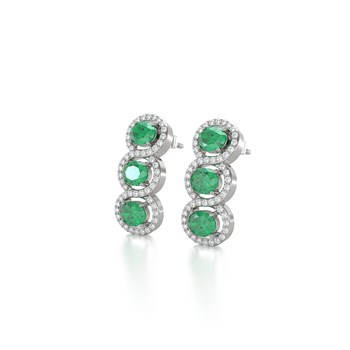 Boucles d'oreilles ADEN Or 585 Blanc Emeraude forme Ovale et Diamants 4.55grs