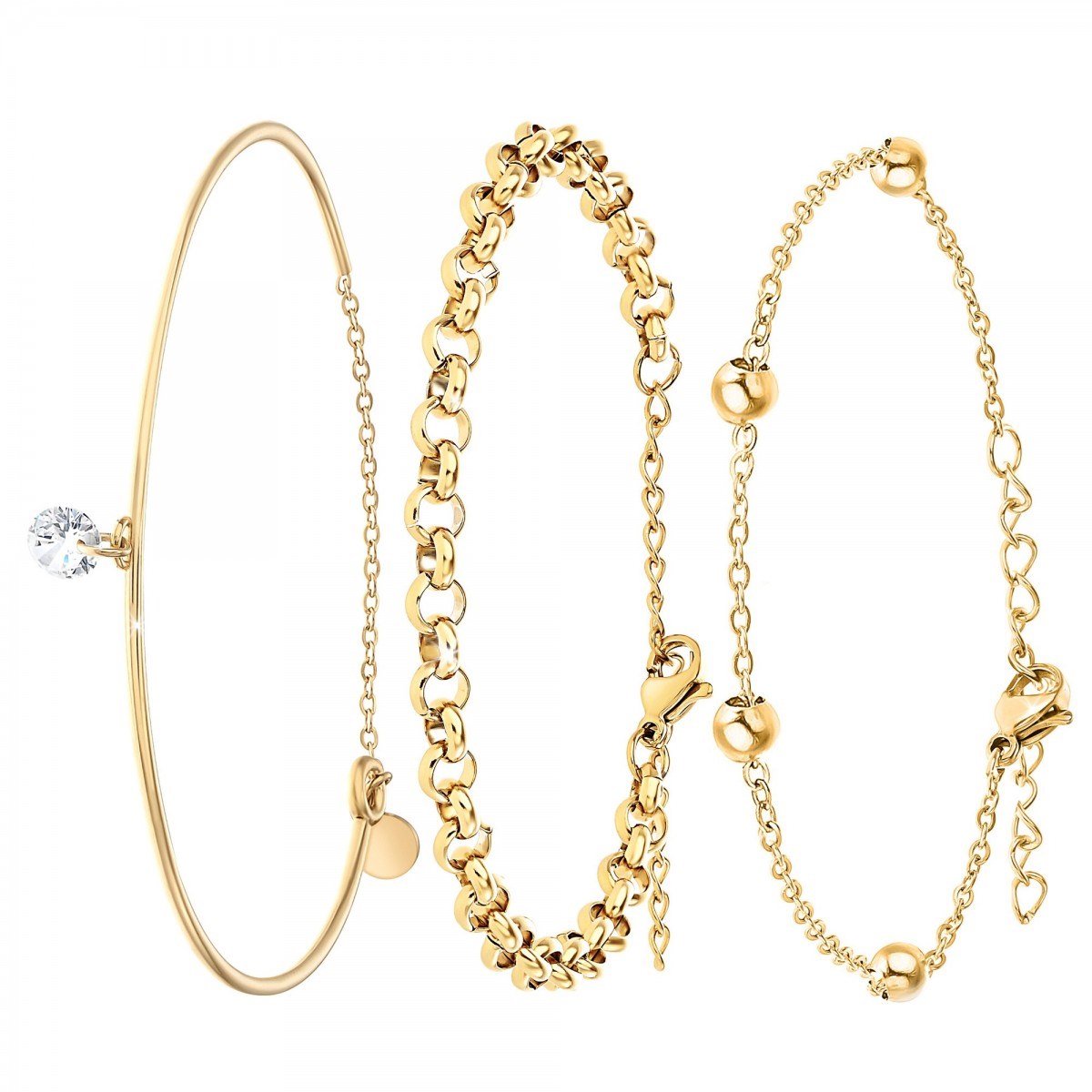 Lot de 3 bracelets SC Bohème en Acier Finement doré orné de cristaux scintillants