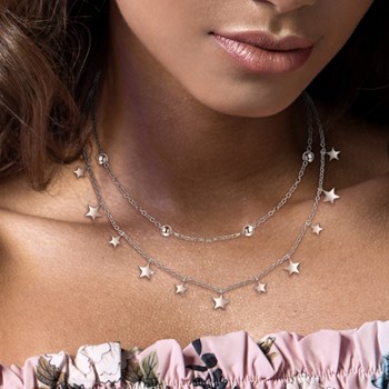 Set of 2 SC Bohemian necklaces in silver-plated Rhodium-plated steel