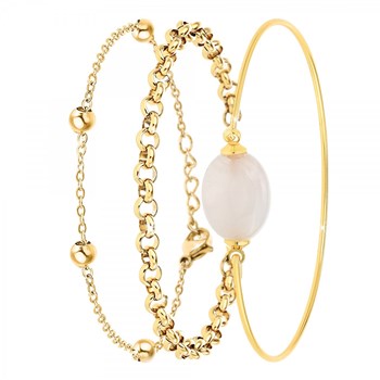 Lot de 3 bracelets SC Bohème en Laiton Finement doré orné d'un quartz rose