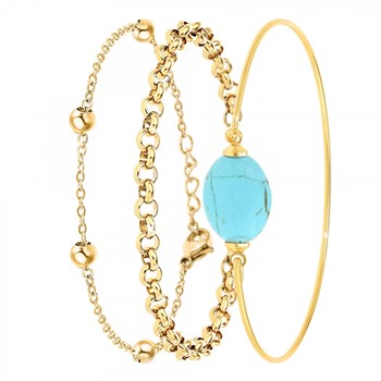 Lot de 3 bracelets SC Bohème en Laiton Finement doré orné d'une pierre naturelle Turquoise