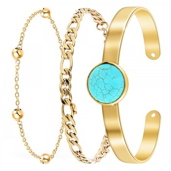 Lot de 3 bracelets SC Bohème en Laiton Finement doré orné d'une pierre naturelle Turquoise