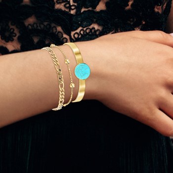 Lot de 3 bracelets SC Bohème en Laiton Finement doré orné d'une pierre naturelle Turquoise