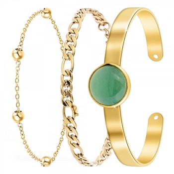 Lot de 3 bracelets SC Bohème en Laiton Finement doré orné d'une Malachite