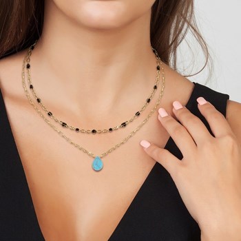 Lot de 2 colliers SC Bohème en Acier Finement doré orné d'une pierre naturelle Turquoise
