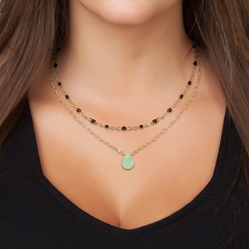 Set of 2 SC Bohemian necklaces in finely gilded steel adorned with Malachite