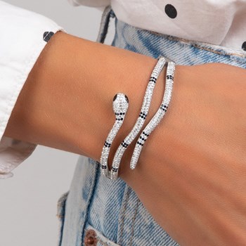 SC Crystal stainless steel snake bracelet in silver-plated Rhodium-plated steel