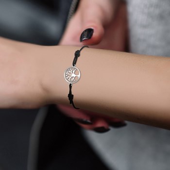 Bracelet arbre de vie et élastique noir SC Bohème en Acier Rhodié argenté