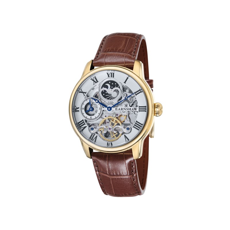 Montre homme automatique squelette Earnshaw - Bracelet cuir - Multifonctions - Longitude