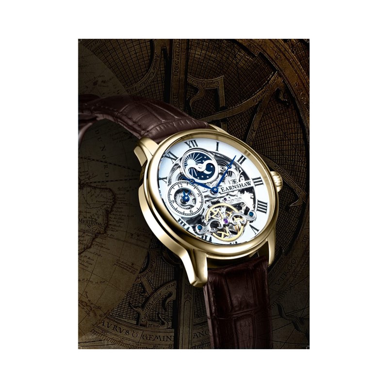 Montre homme automatique squelette Earnshaw - Bracelet cuir - Multifonctions - Longitude - vue 2