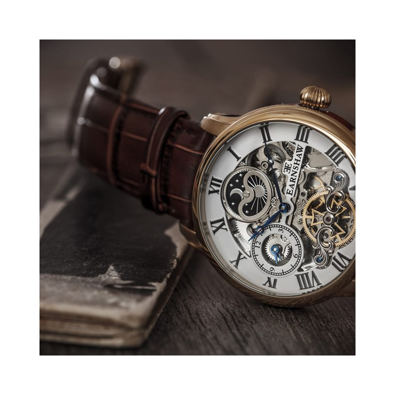 Montre homme automatique squelette Earnshaw - Bracelet cuir - Multifonctions - Longitude - vue 3