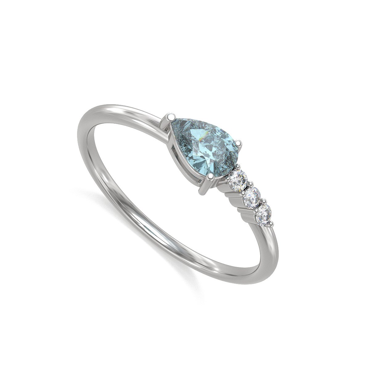 Bague Aigue-Marine et diamants sur Argent 925 1.176grs