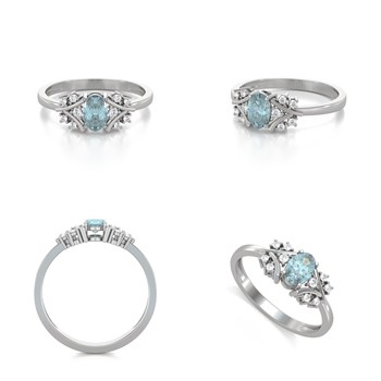 Bague Aigue-Marine et diamants sur Argent 925 1.556grs