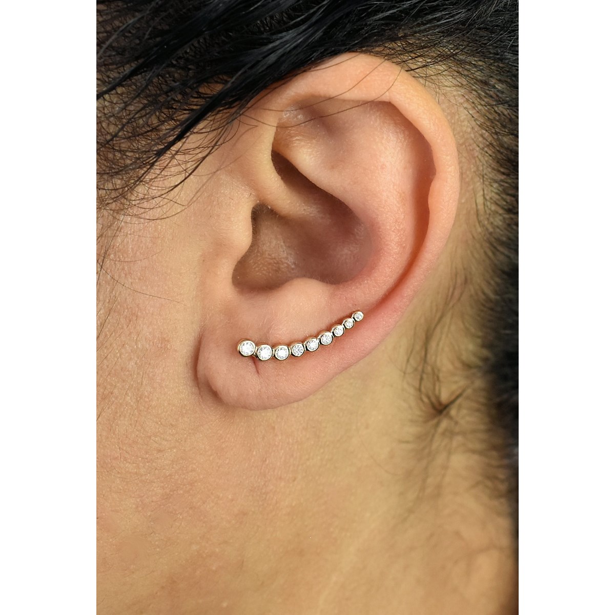 Boucles d'oreilles grimpantes contour de lobe serti d'oxyde de zirconium clos rond Plaqué OR 750 3 microns - vue 4