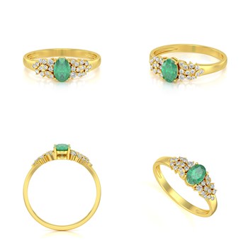 Bague ADEN Or 585 Jaune Emeraude et diamants 2.934grs