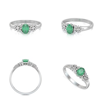 Bague ADEN Or 585 Blanc Emeraude et diamants 2.934grs