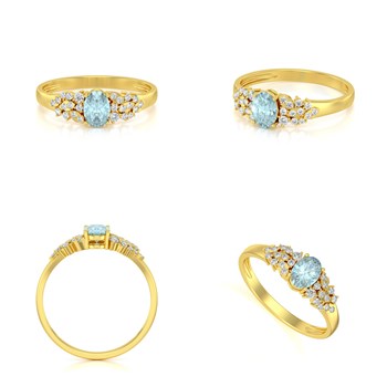 Bague ADEN Or 585 Jaune Aigue-Marine et diamants 2.934grs