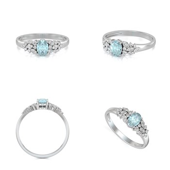 Bague ADEN Or 585 Blanc Aigue-Marine et diamants 2.934grs