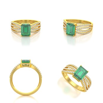 Bague Or Jaune 585 avec Emeraude et Diamants - 2.97grs | Aden Boutique