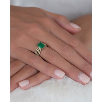 Bague Or Jaune 585 avec Emeraude et Diamants - 2.97grs | Aden Boutique