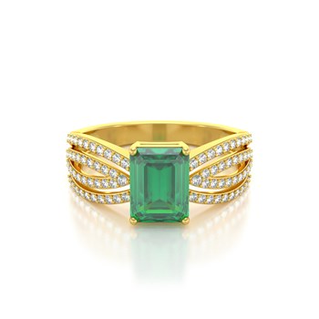 Bague Or Jaune 585 avec Emeraude et Diamants - 2.97grs | Aden Boutique