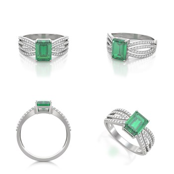 Bague Or Blanc 585 avec Emeraude et Diamants - 2.97grs | Aden Boutique