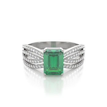 Bague Or Blanc 585 avec Emeraude et Diamants - 2.97grs | Aden Boutique