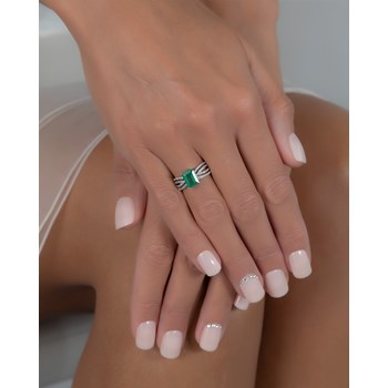 Bague Or Blanc 585 avec Emeraude et Diamants - 2.97grs | Aden Boutique