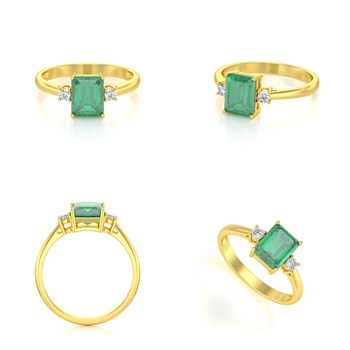 Bague ADEN Or 585 Jaune Emeraude et diamants 2.46grs