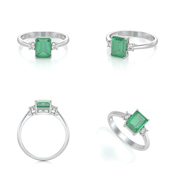 Bague d'Emeraude et Diamants en Or Blanc 585 - 2.46grs | Bijoux Raffinés et Luxueux