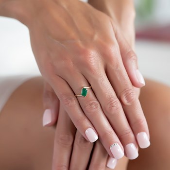 Bague ADEN Or 585 Jaune Emeraude 2.26grs