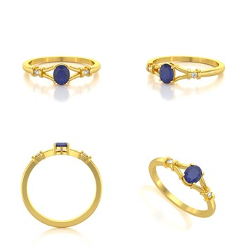 Bague ADEN Or 585 Jaune Solitaire Saphir et diamants 2.094grs