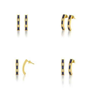 Boucles d'oreilles ADEN Or 585 Jaune Saphir et Diamants 2.40grs