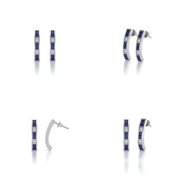 Boucles d'oreilles ADEN Or 585 Blanc Saphir et Diamants 2.40grs
