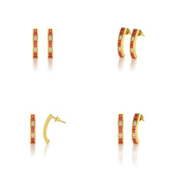 Boucles d'oreilles ADEN Or 585 Jaune Rubis et Diamants 2.40grs