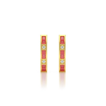 Boucles d'oreilles ADEN Or 585 Jaune Rubis et Diamants 2.40grs