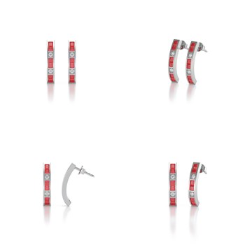 Boucles d'oreilles ADEN Or 585 Blanc Rubis et Diamants 2.40grs