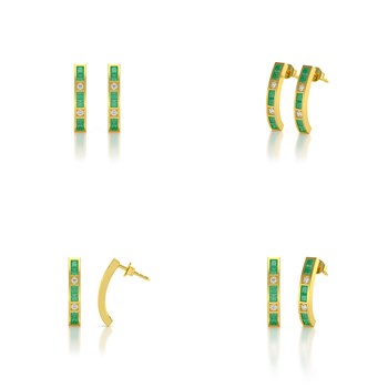 Boucles d'oreilles ADEN Or 585 Jaune Emeraude et Diamants 2.40grs