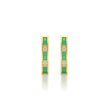 Boucles d'oreilles ADEN Or 585 Jaune Emeraude et Diamants 2.40grs