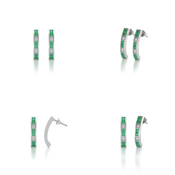 Boucles d'oreilles ADEN Or 585 Blanc Emeraude et Diamants 2.40grs