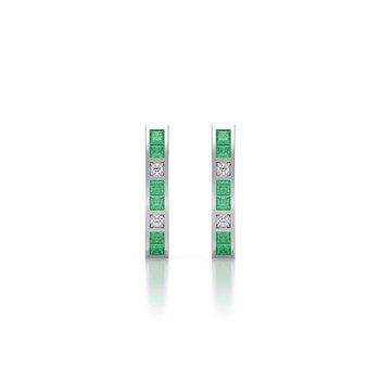 Boucles d'oreilles ADEN Or 585 Blanc Emeraude et Diamants 2.40grs