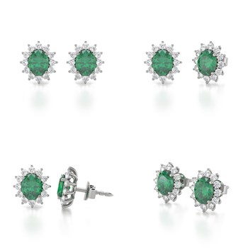 Boucles d'oreilles ADEN Emeraude et Diamants sur Argent 925 1.25grs