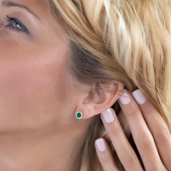 Boucles d'oreilles ADEN Emeraude et Diamants sur Argent 925 1.25grs