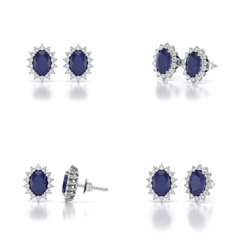 Boucles d'oreilles ADEN Saphir et Diamants sur Argent 925 2.25grs