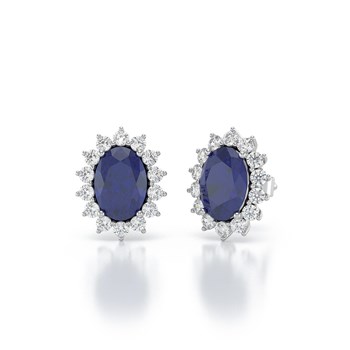 Boucles d'oreilles ADEN Saphir et Diamants sur Argent 925 2.25grs