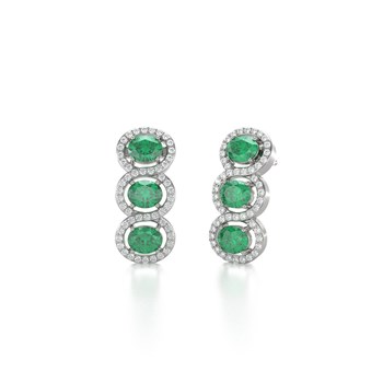 Boucles d'oreilles ADEN Emeraude et Diamants sur Argent 925 4.55grs