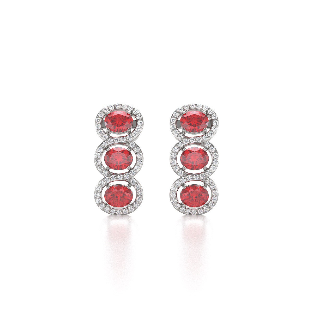 Boucles d'oreilles ADEN Rubis et Diamants sur Argent 925 4.55grs