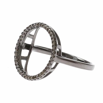 Bague Argent Noir Ronde Zirconium Noir