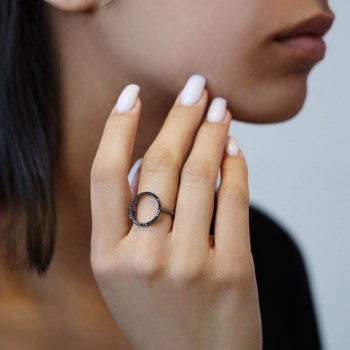 Bague Argent Noir Ronde Zirconium Noir